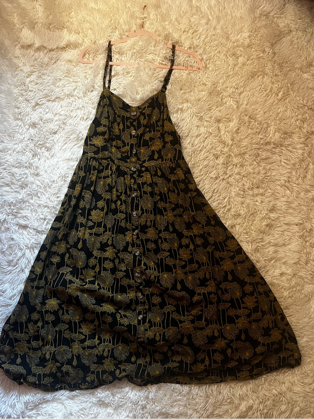 Black Maxi Dress with Gold Floral Print